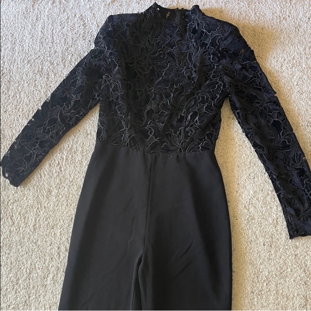 ✨NWT✨Nadine Merabi Eleanor Wide Leg Jumpsuit Black Velvet Long Sleeve Size 12 - Picture 4 of 7